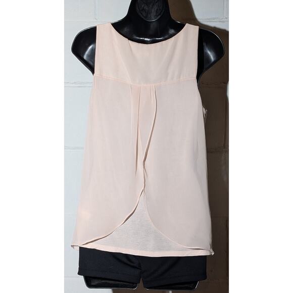 Express Blush Pink Sleeveless Tank Top with Rhinestone Sheer Overlay Medium - Picture 3 of 4